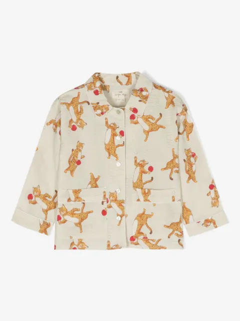 Konges Sløjd cat-print seersucker shirt