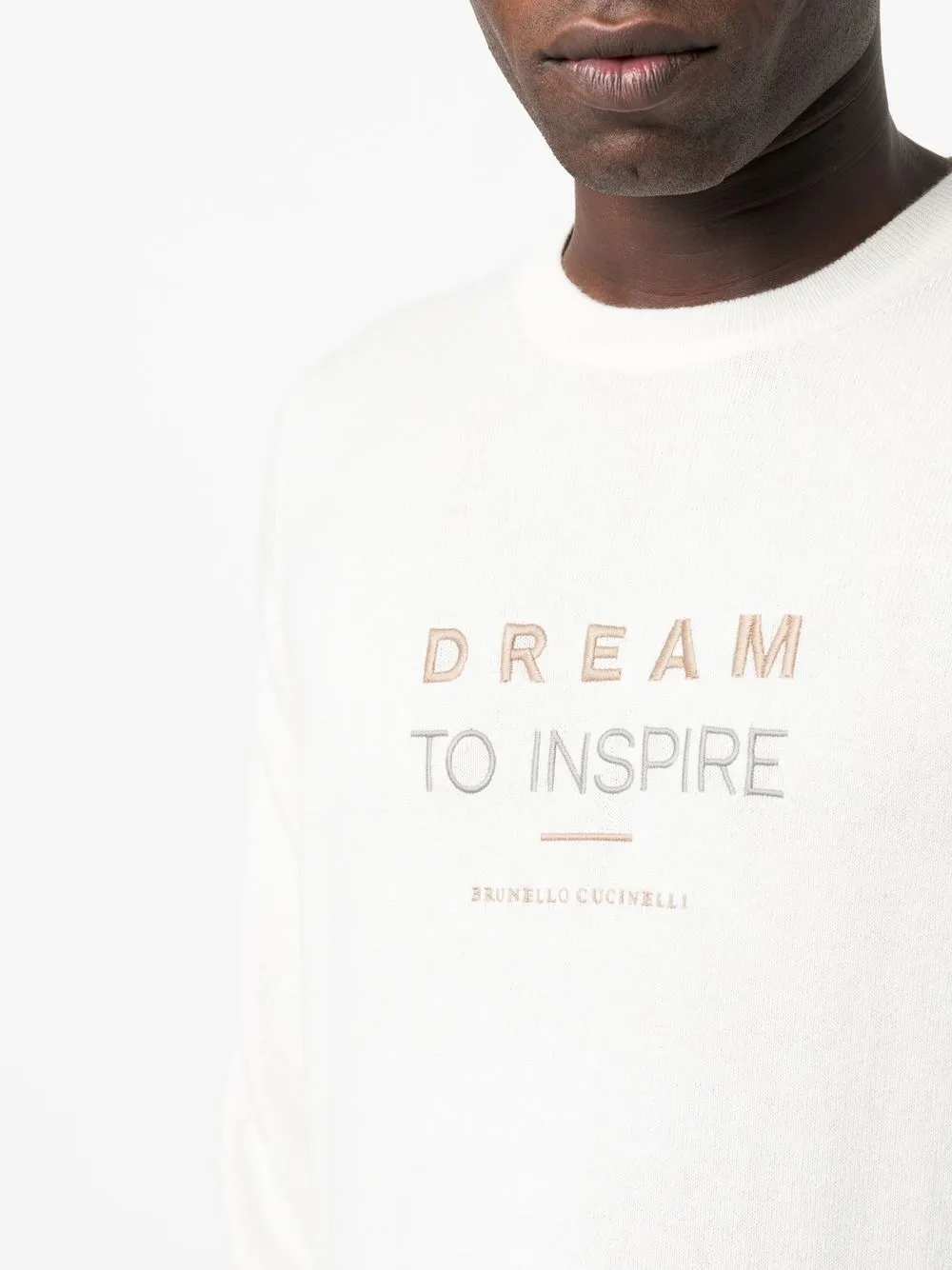 Brunello Cucinelli Embroidered-slogan Cashmere Jumper In White