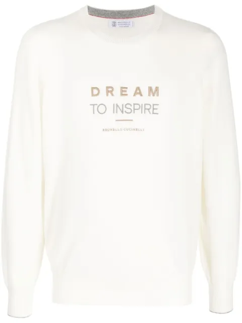 Brunello Cucinelli embroidered-slogan cashmere jumper