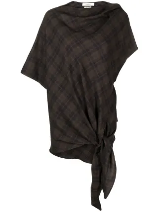 MARANT ÉTOILE Draped Checked Top | Brown | FARFETCH OM