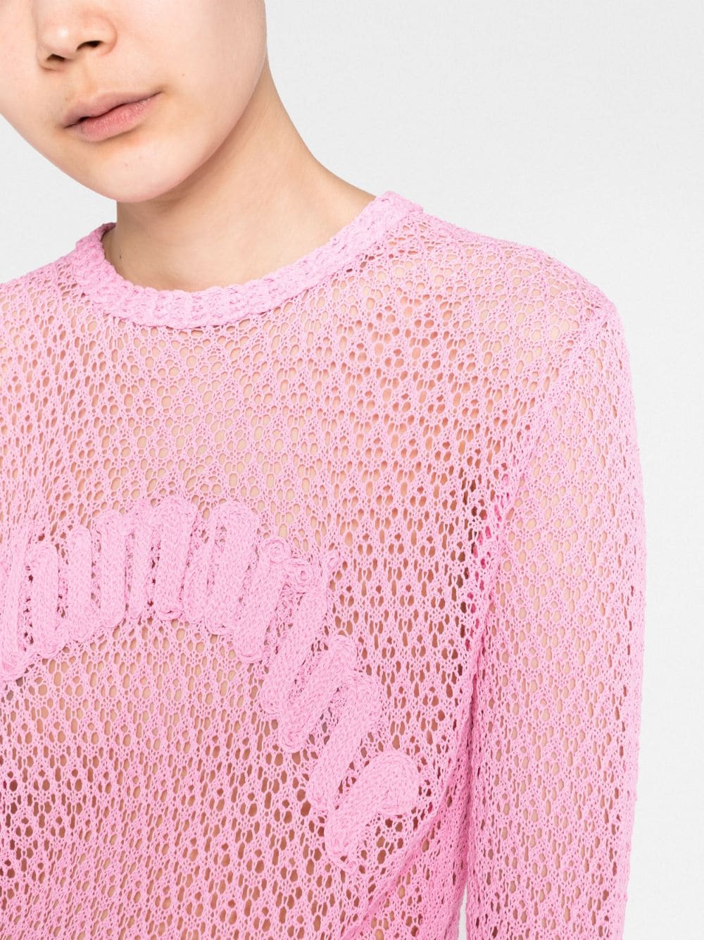 Shop Blumarine Logo-detail Open-knit Top In Pink