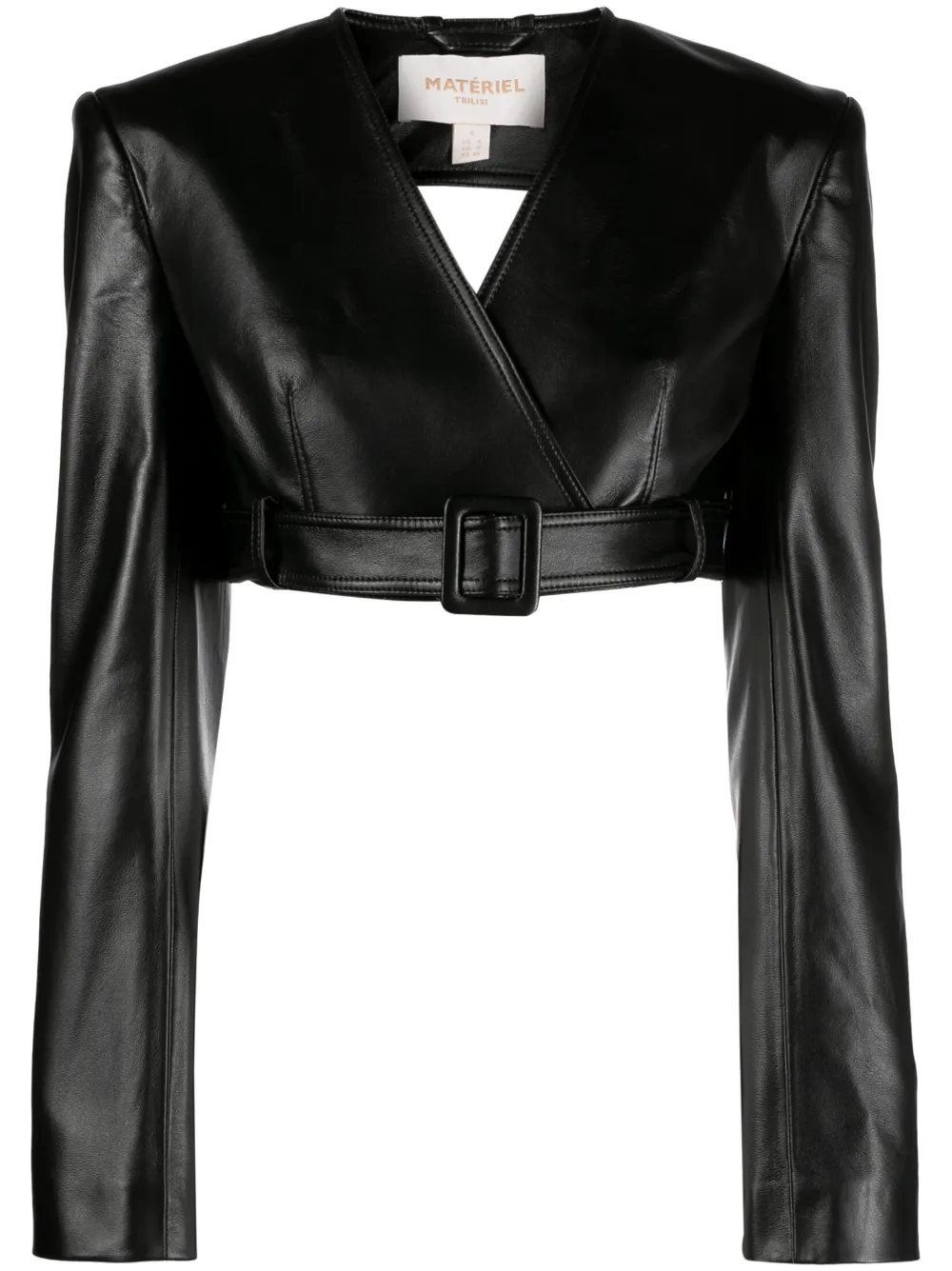 Materiel open back faux-leather crop jacket