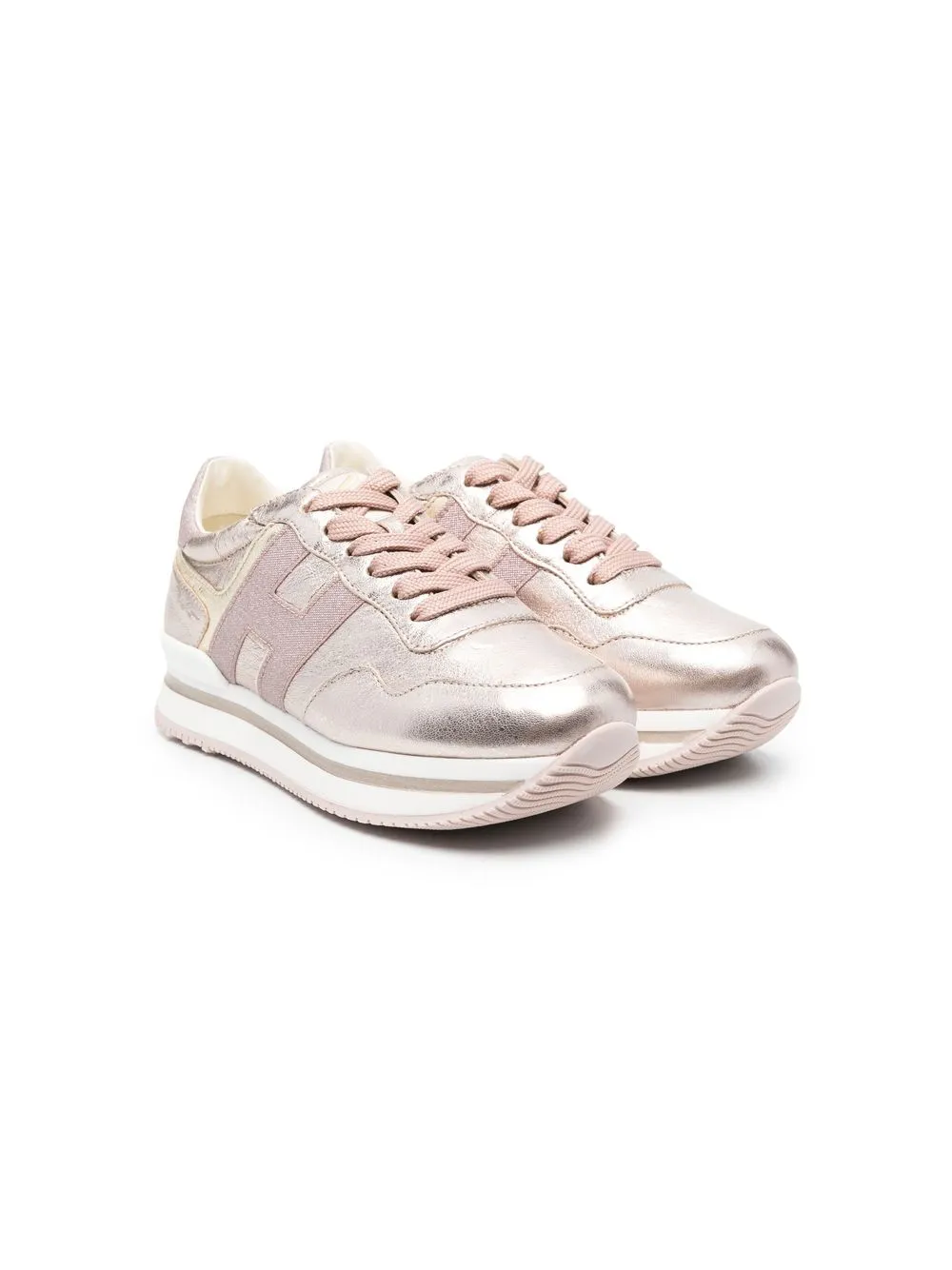 

Hogan Kids metallic logo-patch sneakers - Rosado