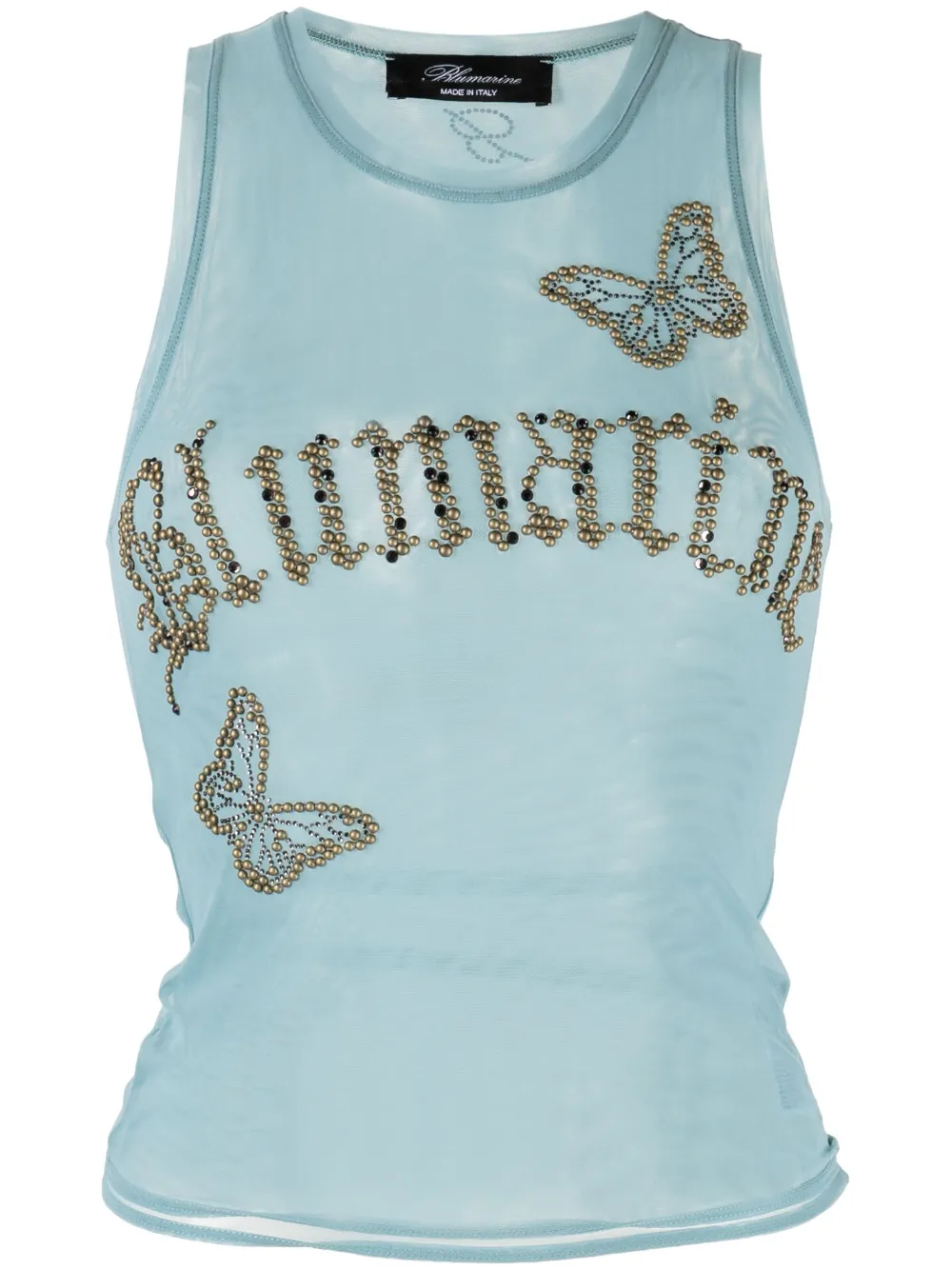 Blumarine stretch-tulle stud-embellished top - Blue