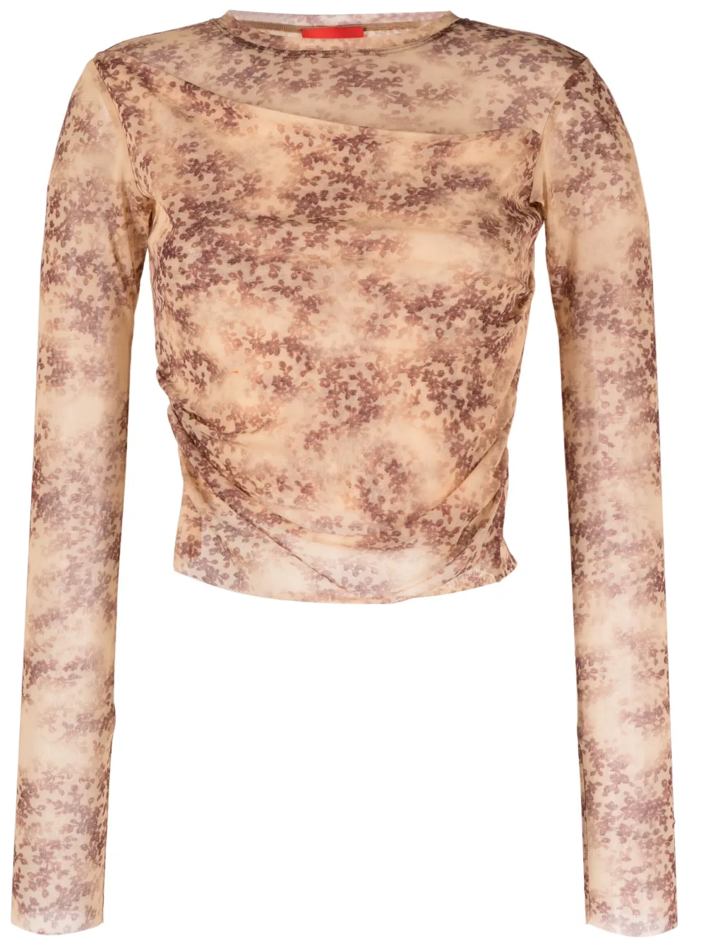 Commission floral-print semi-sheer cropped top