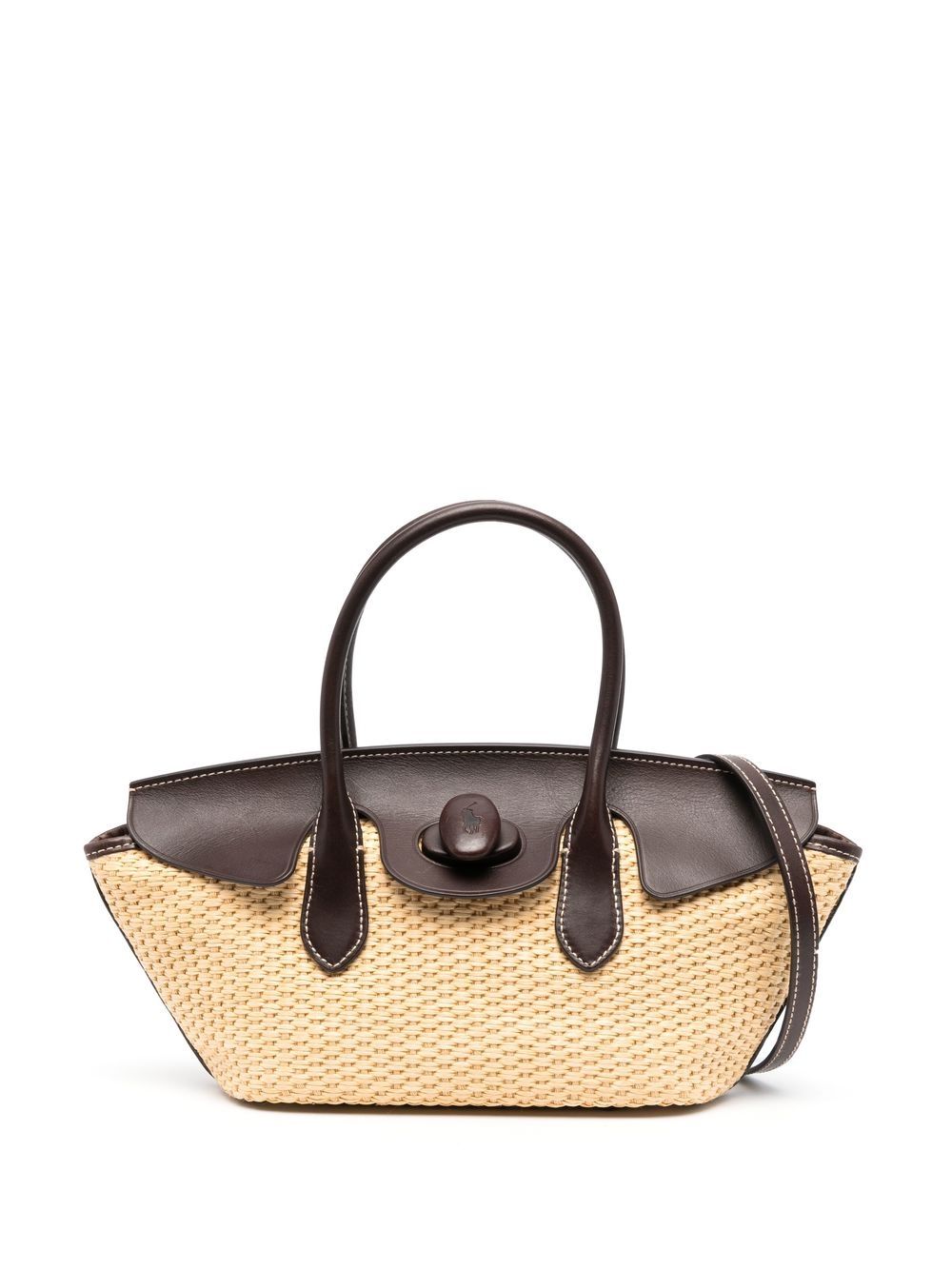 Polo Ralph Lauren Leather-trim Woven Tote In Nude