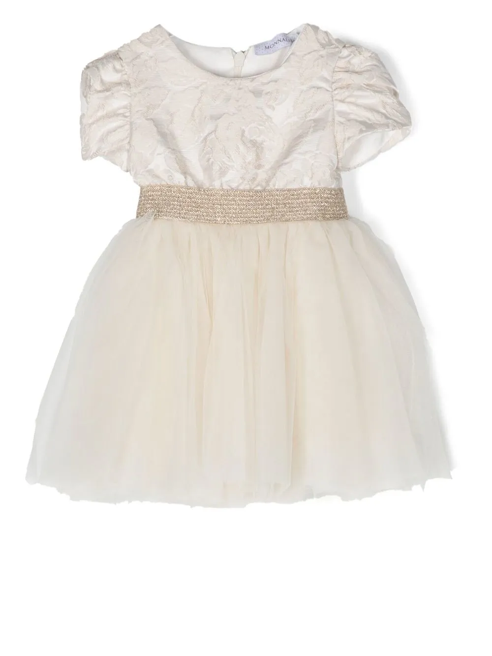 Monnalisa Babies' Metallic-trim Puff-sleeve Dress In Neutrals