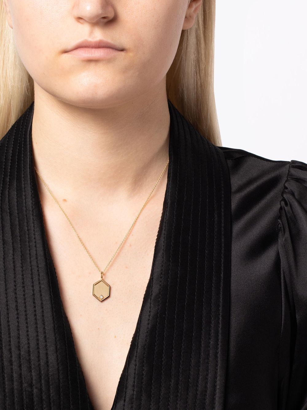 Shop Lizzie Mandler Fine Jewelry 18kt Yellow Gold Hexagon Charm Diamond Necklace