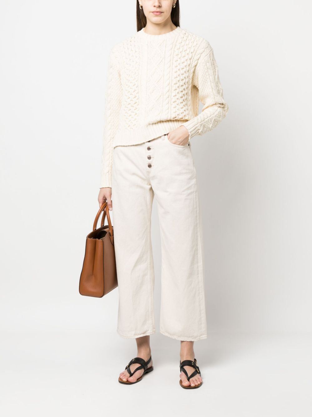 Shop Polo Ralph Lauren Cropped Wide-leg Trousers In Nude