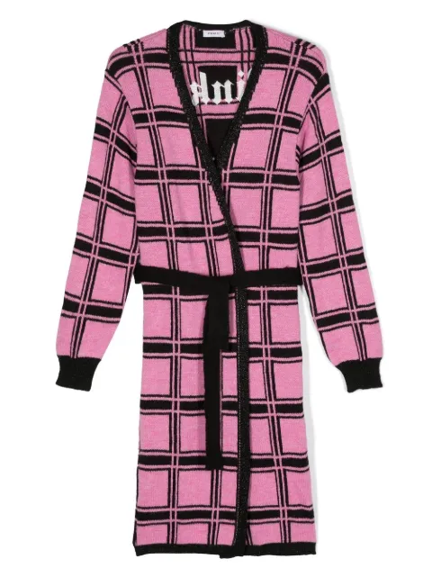 Pinko Kids check print belted knitted cardigan