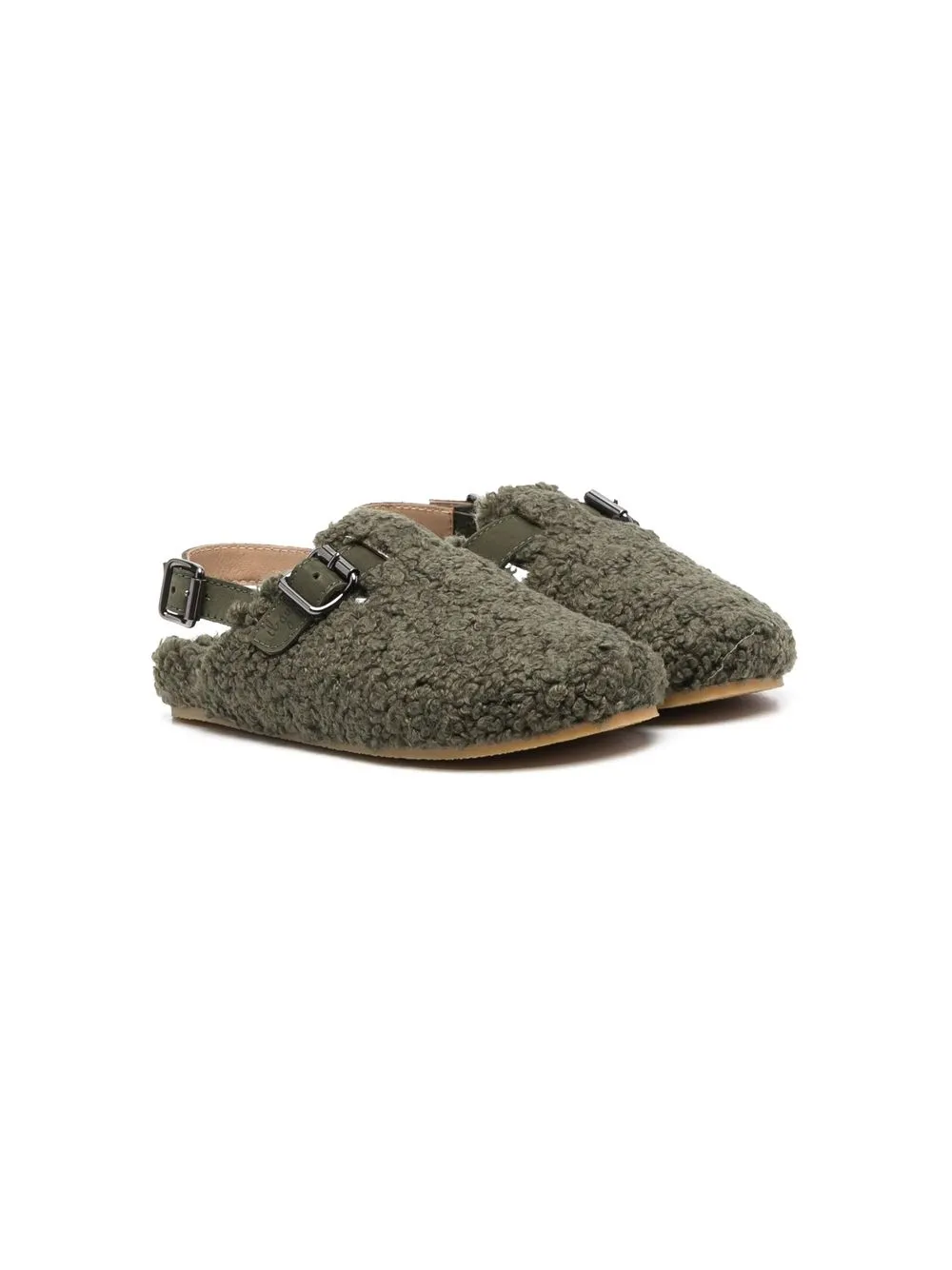 Il Gufo Kids' Shearling-trim Buckled Slippers In Verde