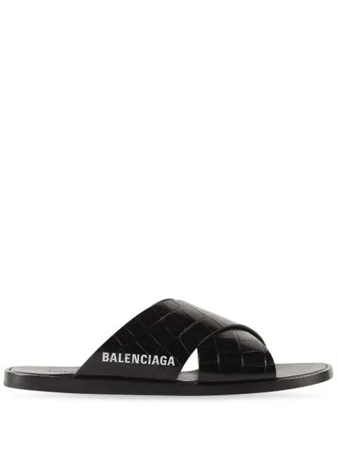 Balenciaga embossed-crocodile crossover slides