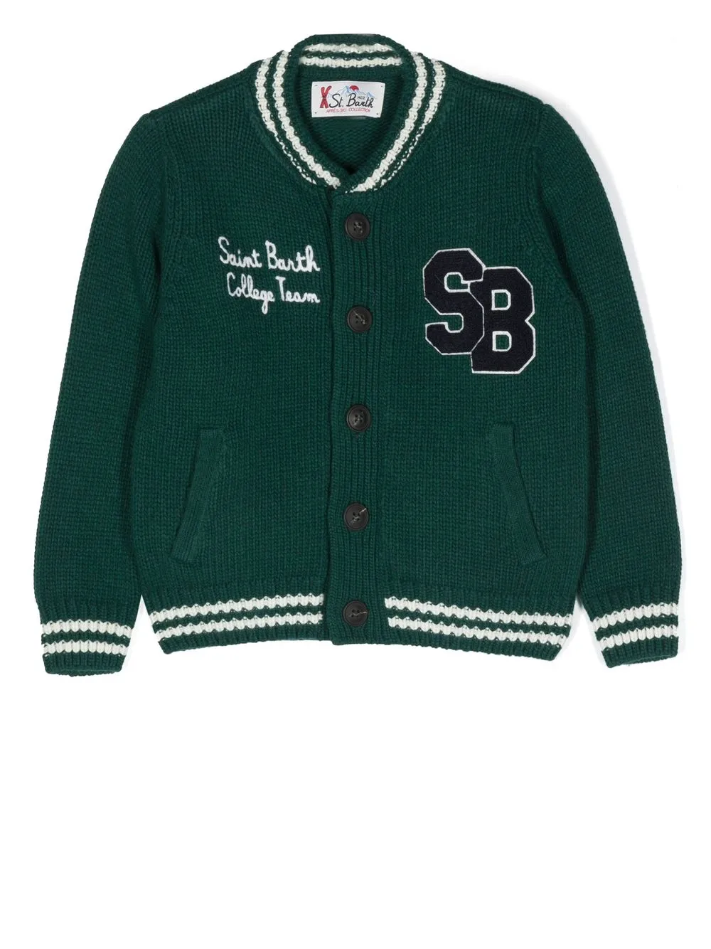 

MC2 Saint Barth Kids ribbed logo-patch button-up cardigan - Verde