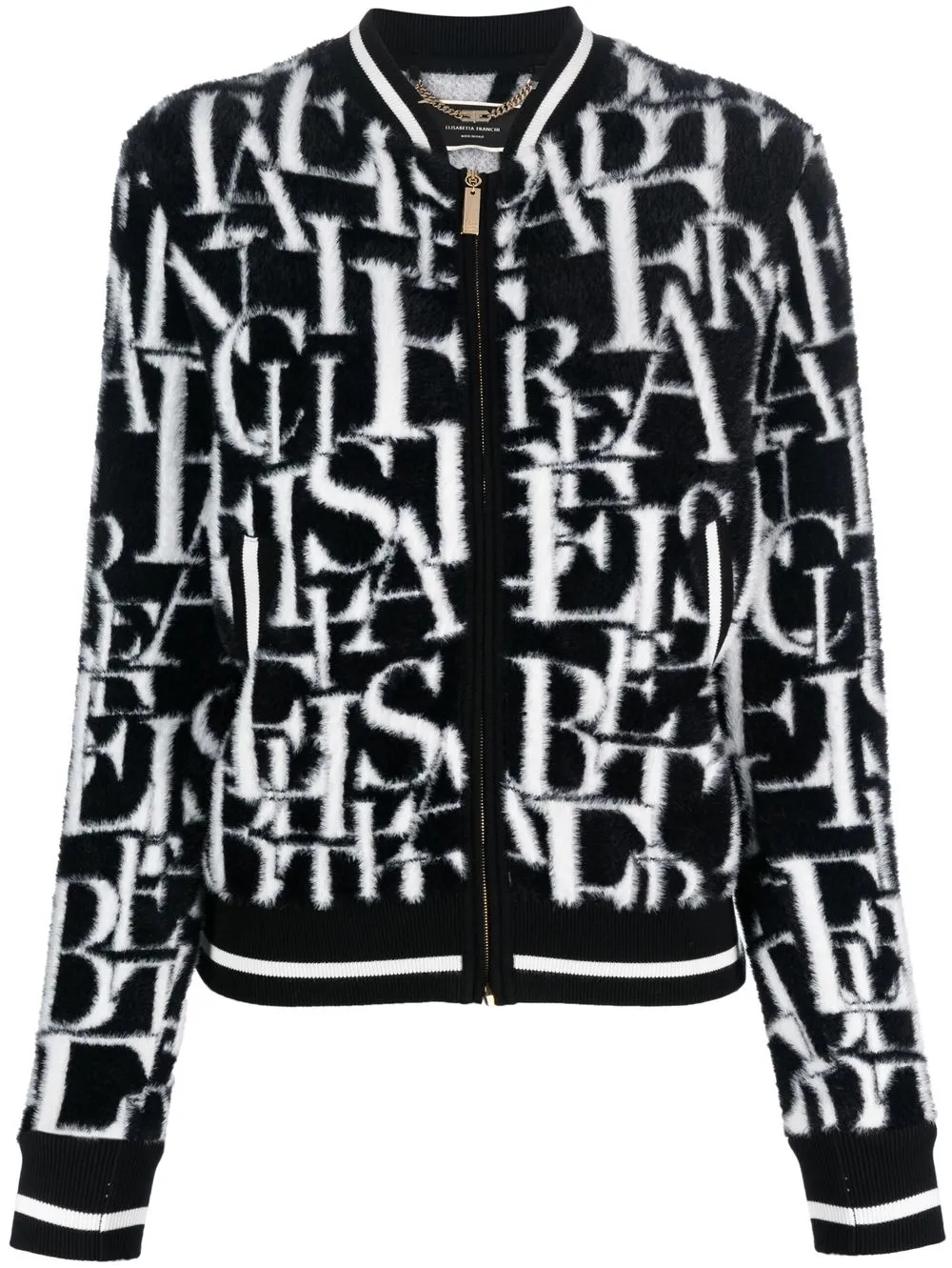 

Elisabetta Franchi monogram-print zip-up bomber jacket - Black