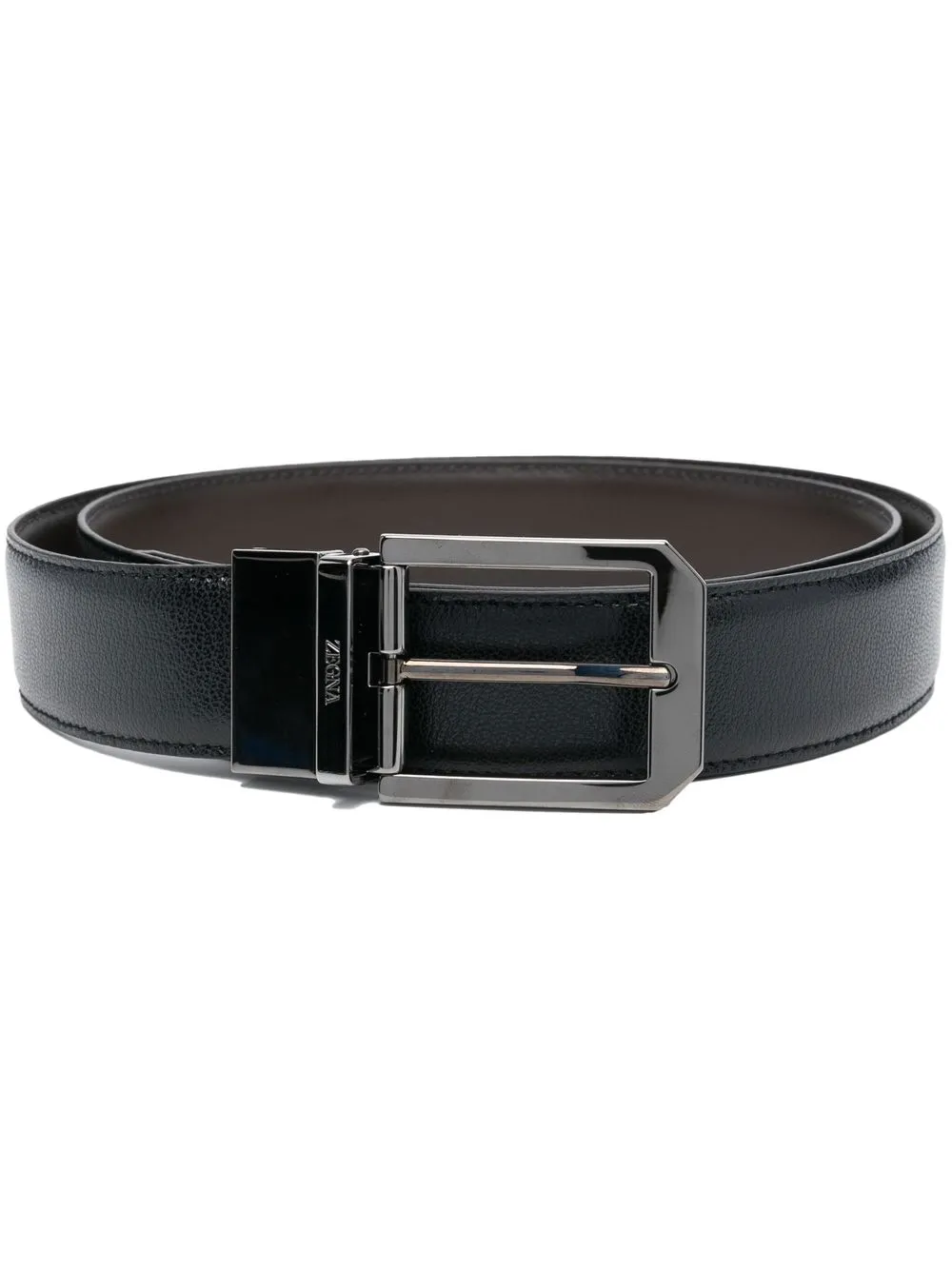 

Zegna logo-buckle leather belt - Black