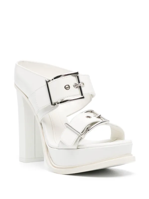 Alexander McQueen ロゴ レザープラットフォーム ミュール Alexander McQueen プラットフォーム レザーミュール | ホワイト