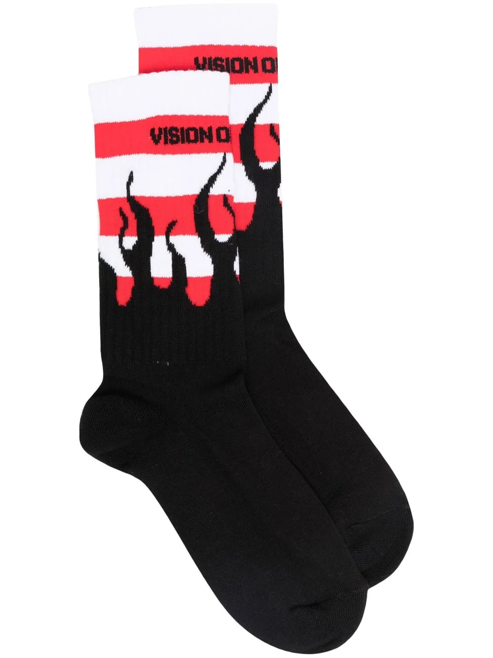 

Vision Of Super flame-print striped socks - Black