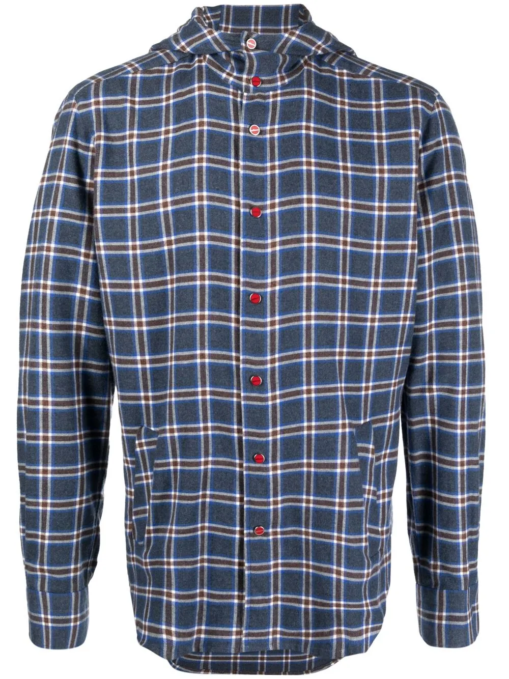 

Kiton check hooded shirt - Blue