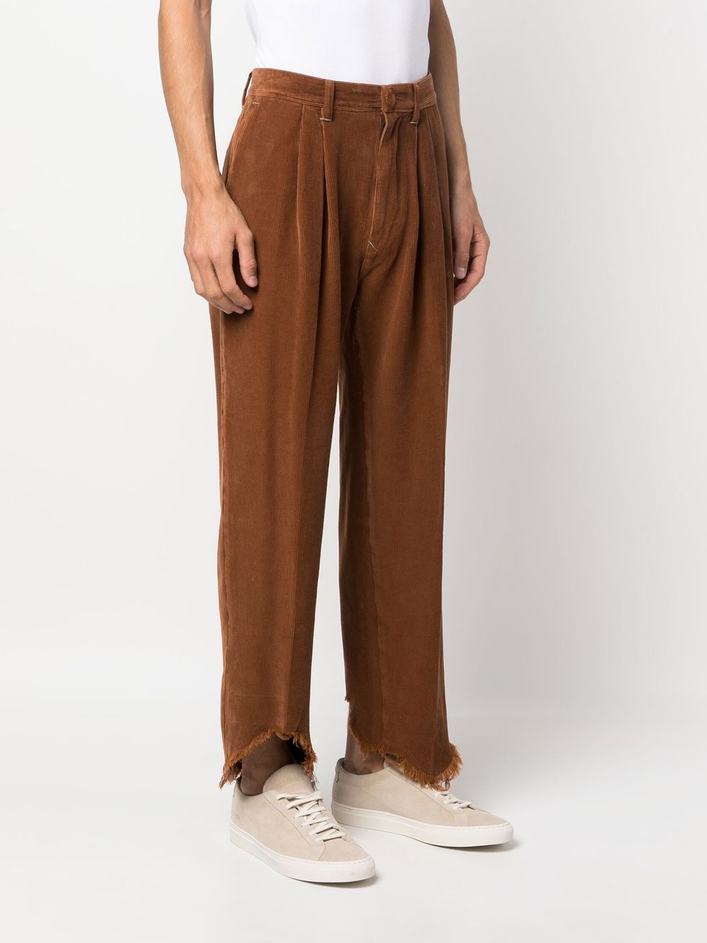 Shop Incotex Raw-cut Corduroy Trousers In Brown