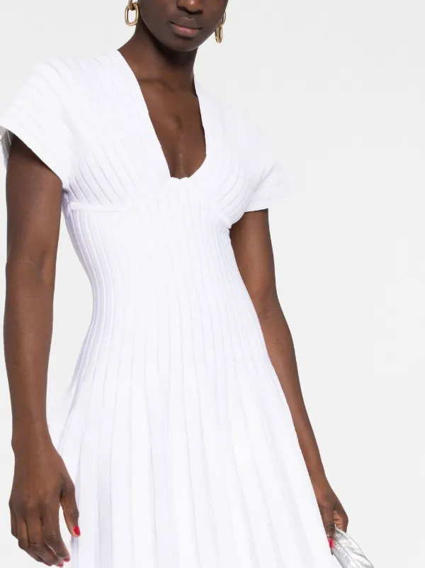Balmain Pleated Mesh Mini Dress | White | FARFETCH JO