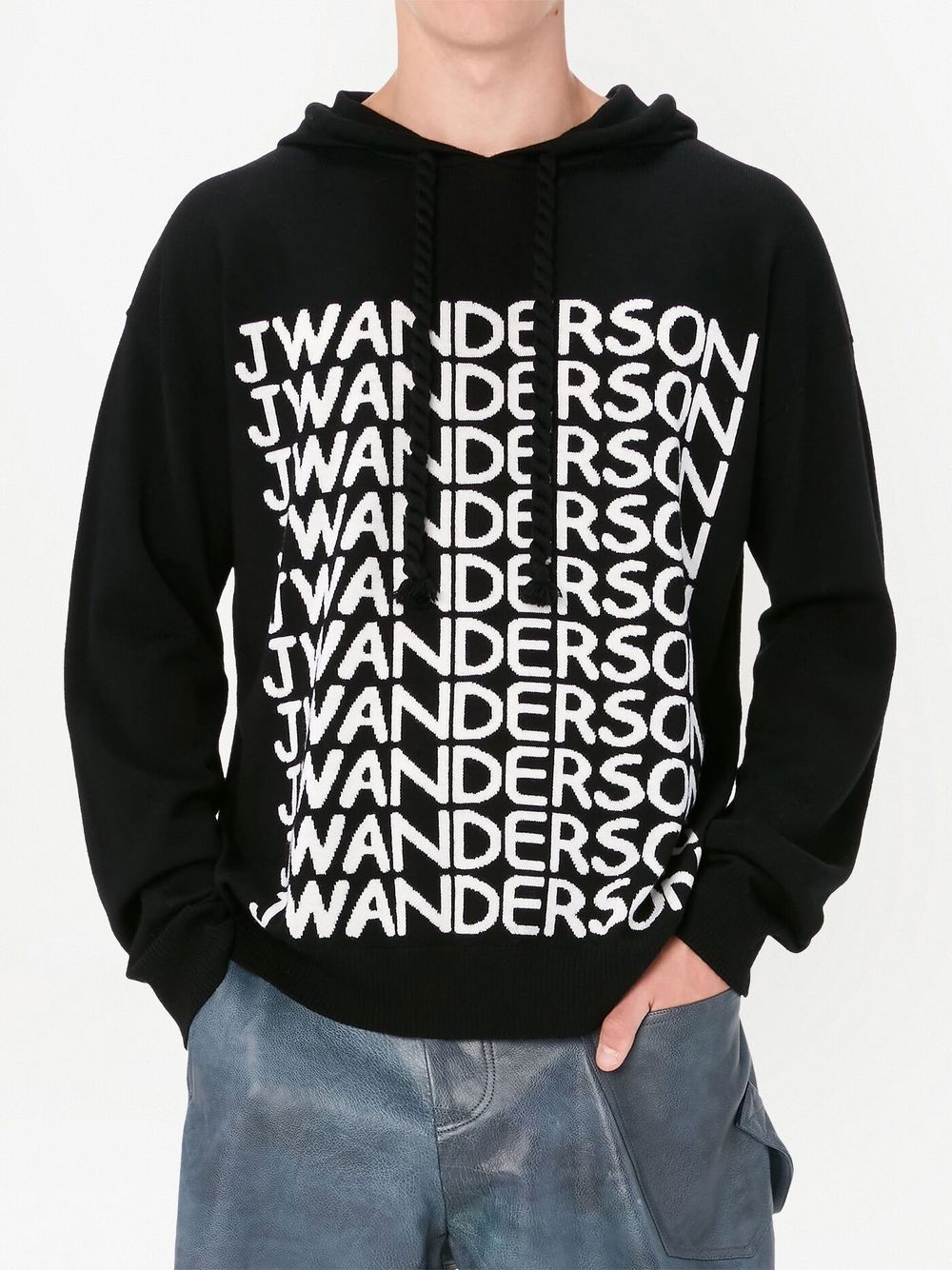 Shop Jw Anderson Intarsia-logo Long-sleeve Hoodie In Black