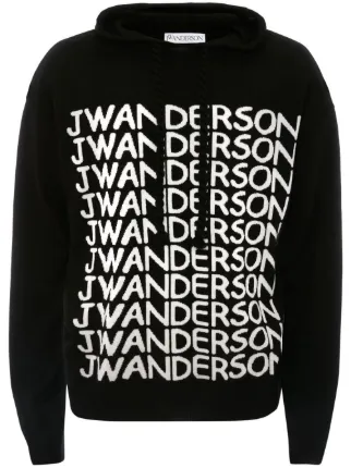 【J.W ANDERSON】intarsia-logo long-sleeve hoodie JW Anderson intarsia-logo long-sleeve Hoodie | Black