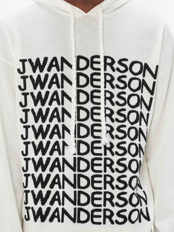 【J.W ANDERSON】intarsia-logo long-sleeve hoodie JW Anderson intarsia-logo long-sleeve Hoodie | White | FARFETCH