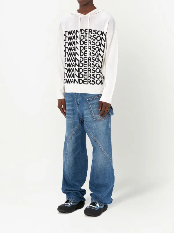 【J.W ANDERSON】intarsia-logo long-sleeve hoodie JW Anderson intarsia-logo long-sleeve Hoodie | White