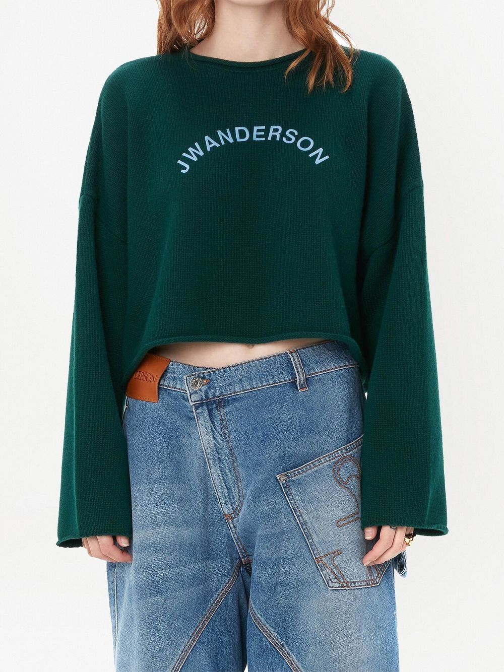 Shop Jw Anderson Cropped Logo-print Jumper In Green