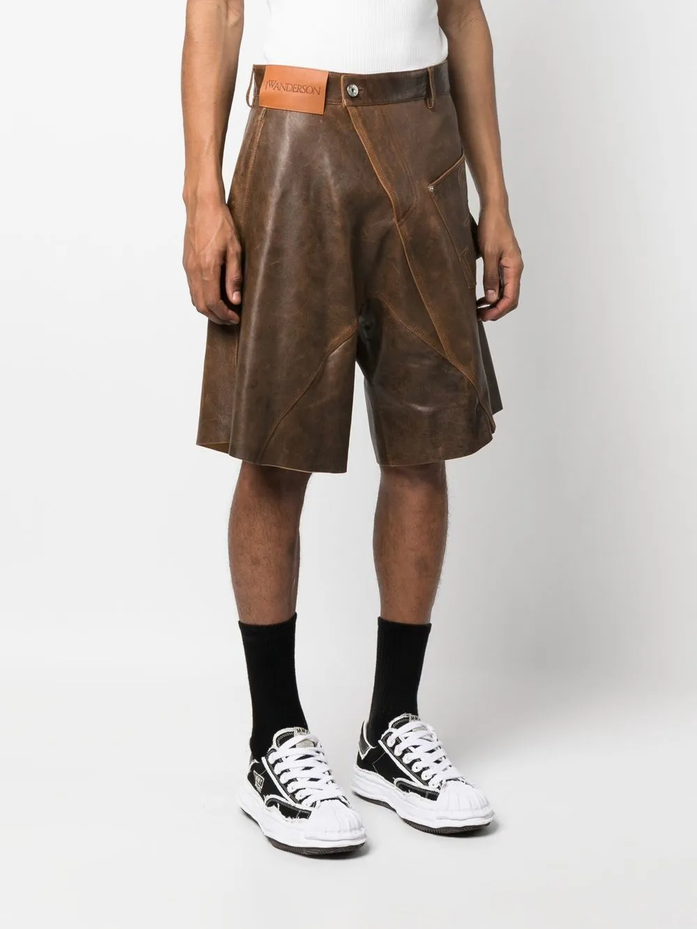 Shop Jw Anderson Twisted Leather Shorts In Brown