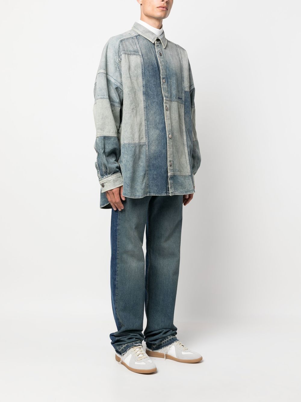 Shop Ambush Patchwork Denim Shirt In Blue