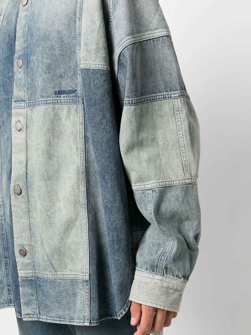 Shop Ambush Patchwork Denim Shirt In Blue