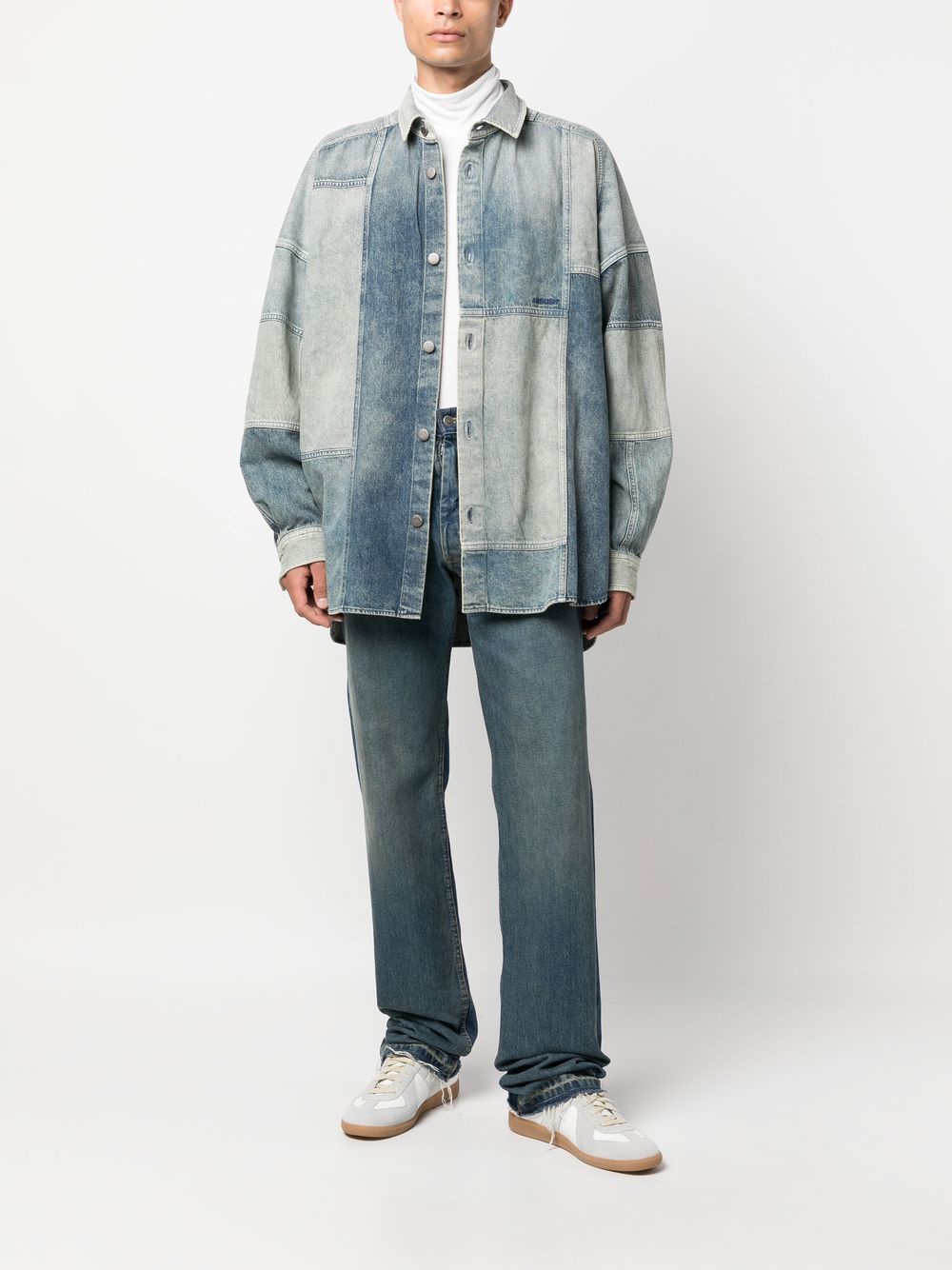 Shop Ambush Patchwork Denim Shirt In Blue