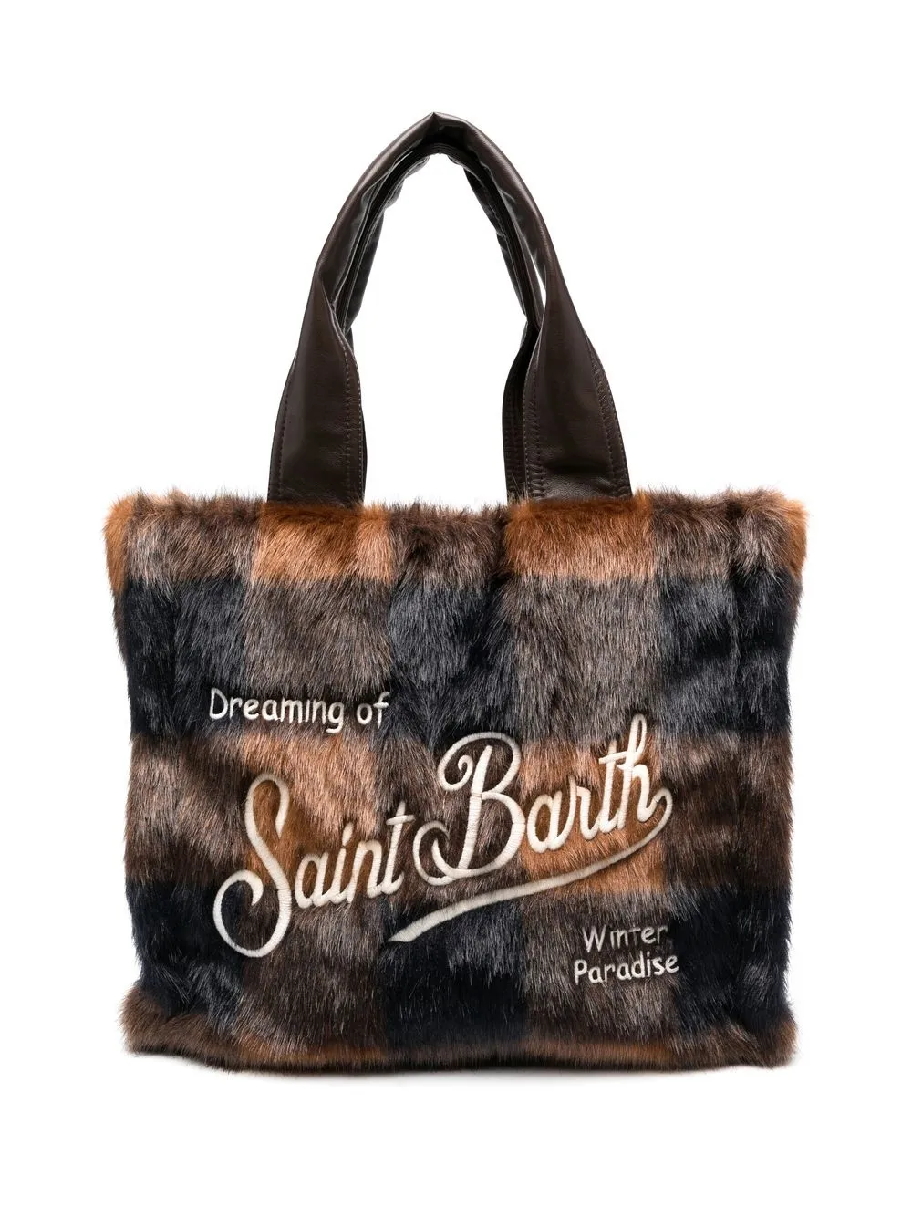 

MC2 Saint Barth logo-embroidered faux-fur bag - Brown