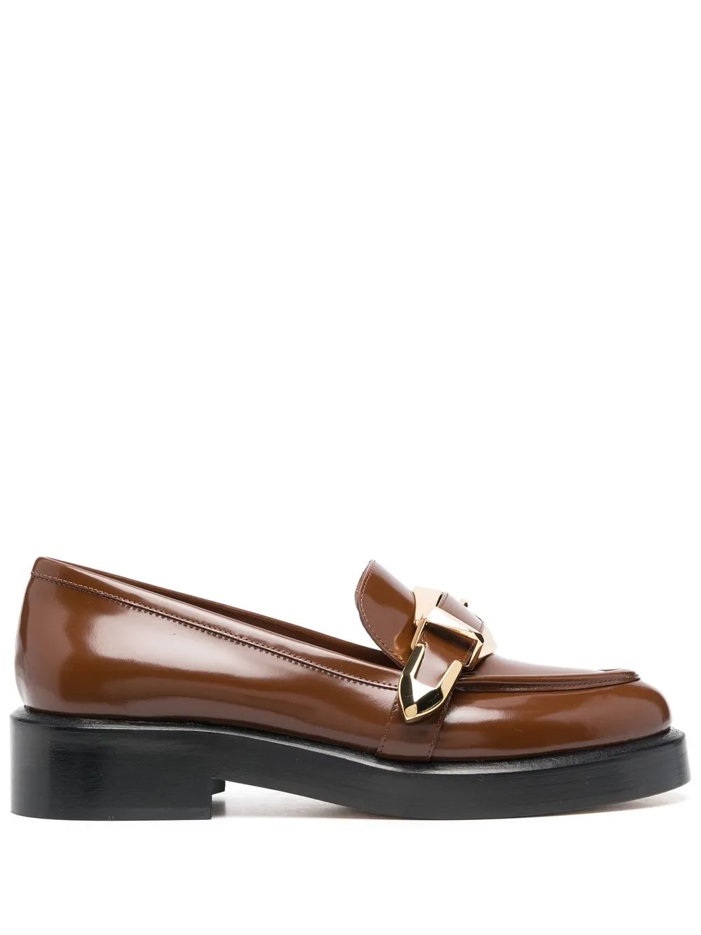 

Alberta Ferretti patent-leather buckled loafers - Brown