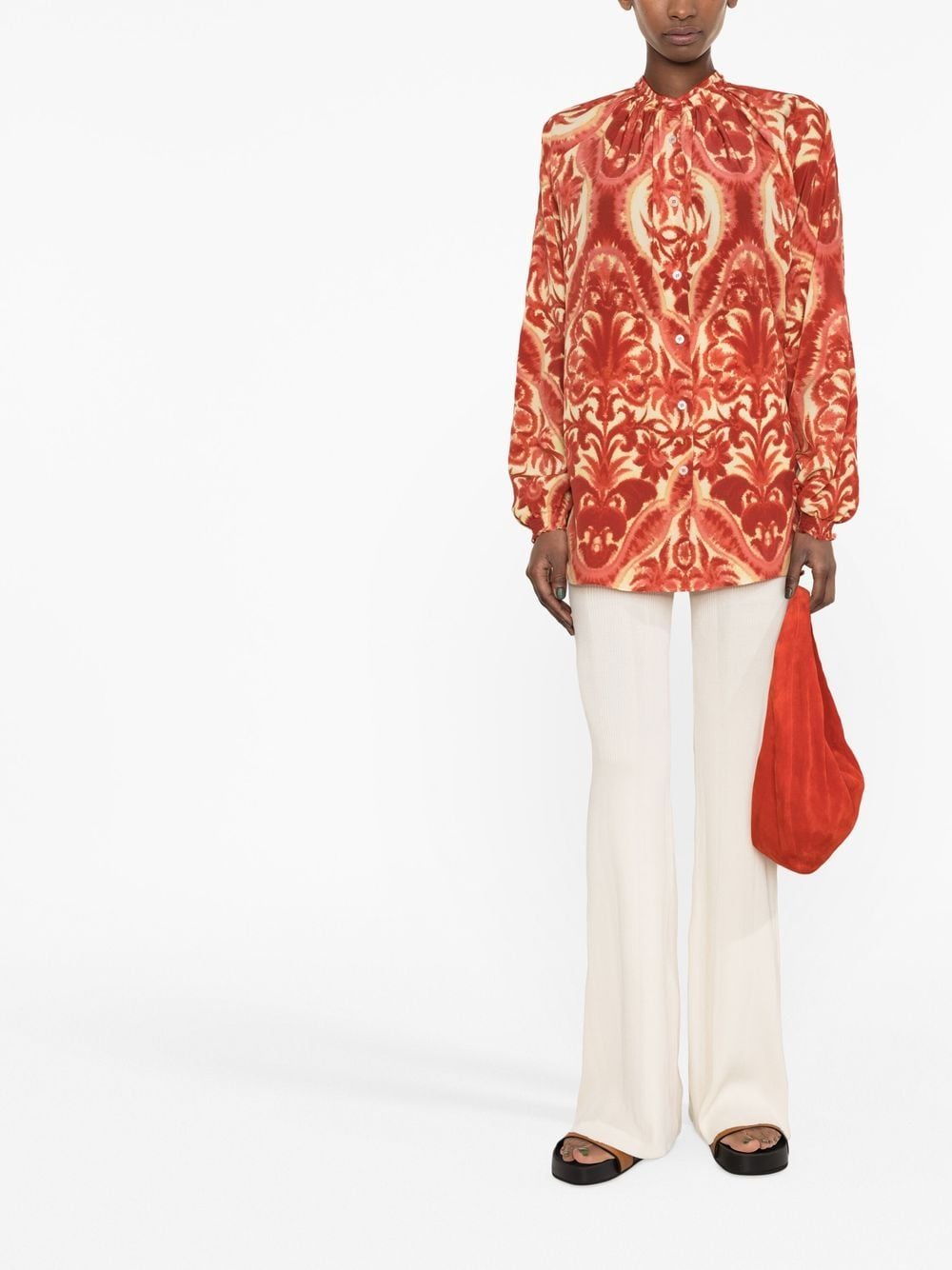 Shop F.r.s For Restless Sleepers Graphic-print Silk Blouse In Red