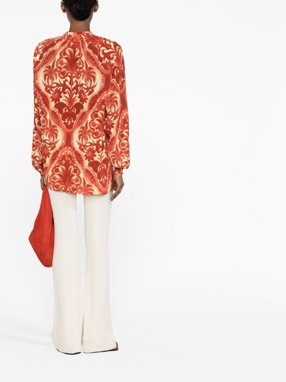 Shop F.r.s For Restless Sleepers Graphic-print Silk Blouse In Red