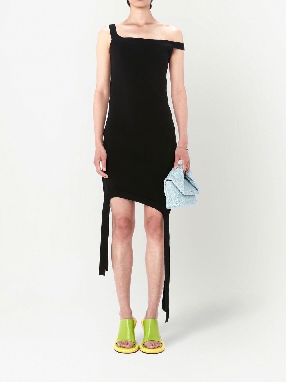 Shop Jw Anderson Fine-knit Asymmetric Mini Dress In Black