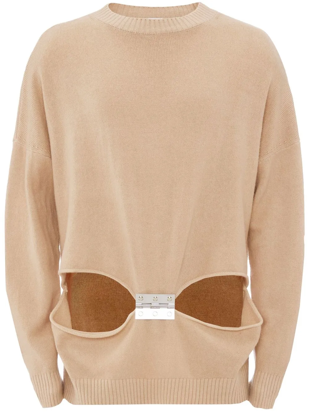 Jw Anderson Hinge-embellished Cut-out Jumper In Neutrals