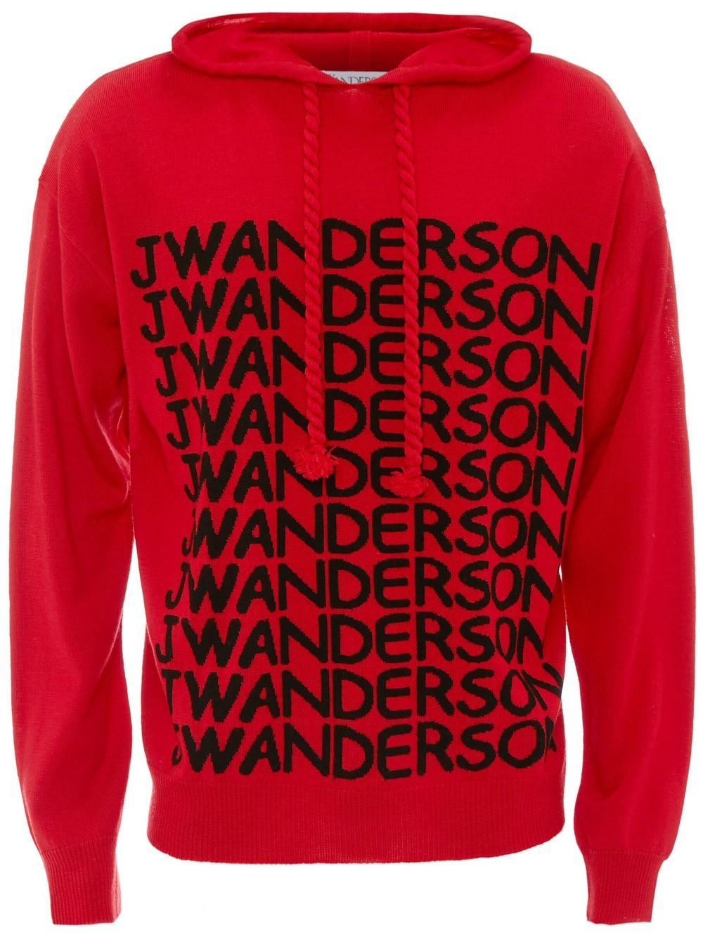 Jw Anderson Intarsia-logo Long-sleeve Hoodie In Red
