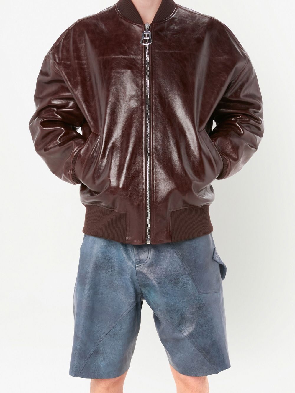 Shop Jw Anderson Leather Bomber Jacket In Braun