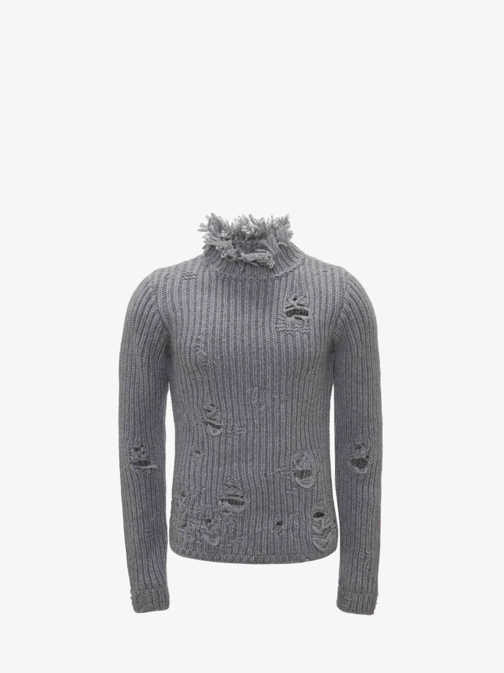 Jw Anderson Distressed-effect Merino-wool Jumper In Grey