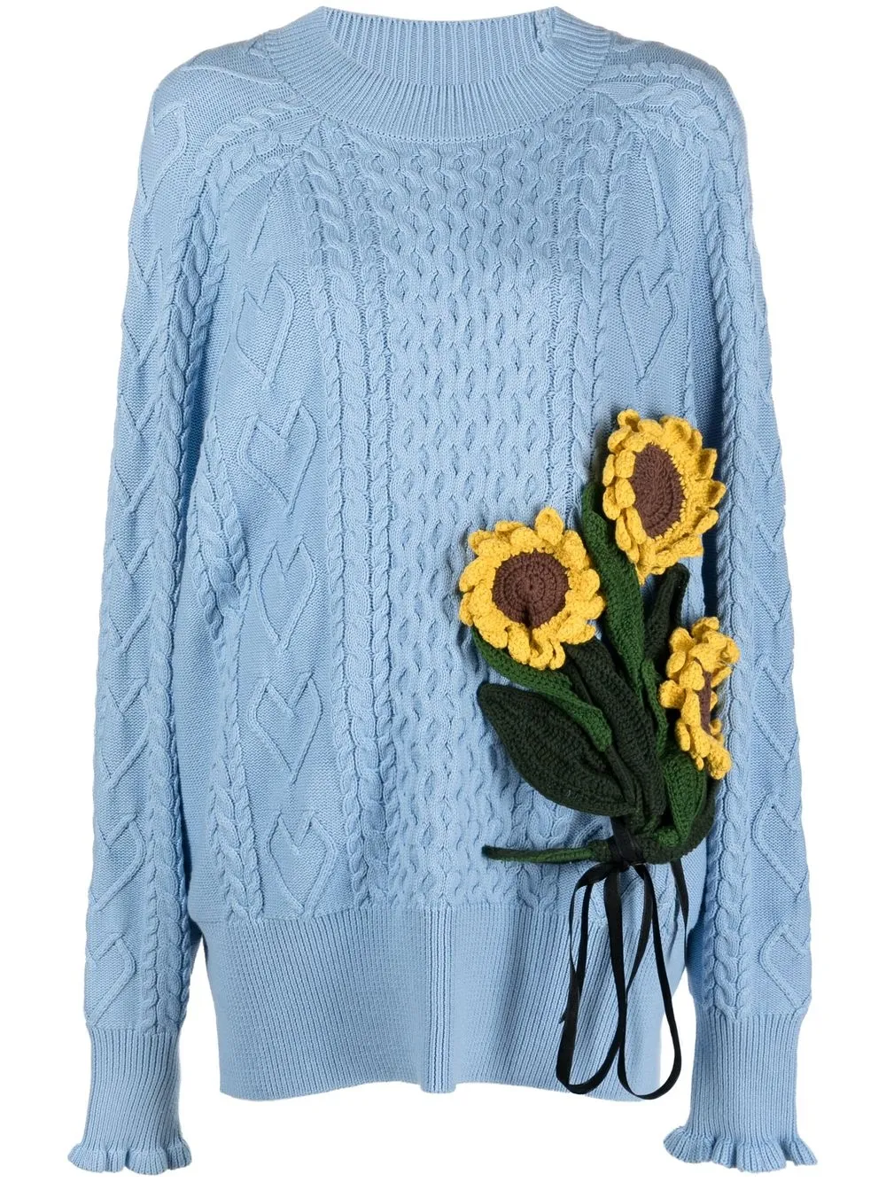 

MOTOGUO 3D-flower cable-knit jumper - Blue