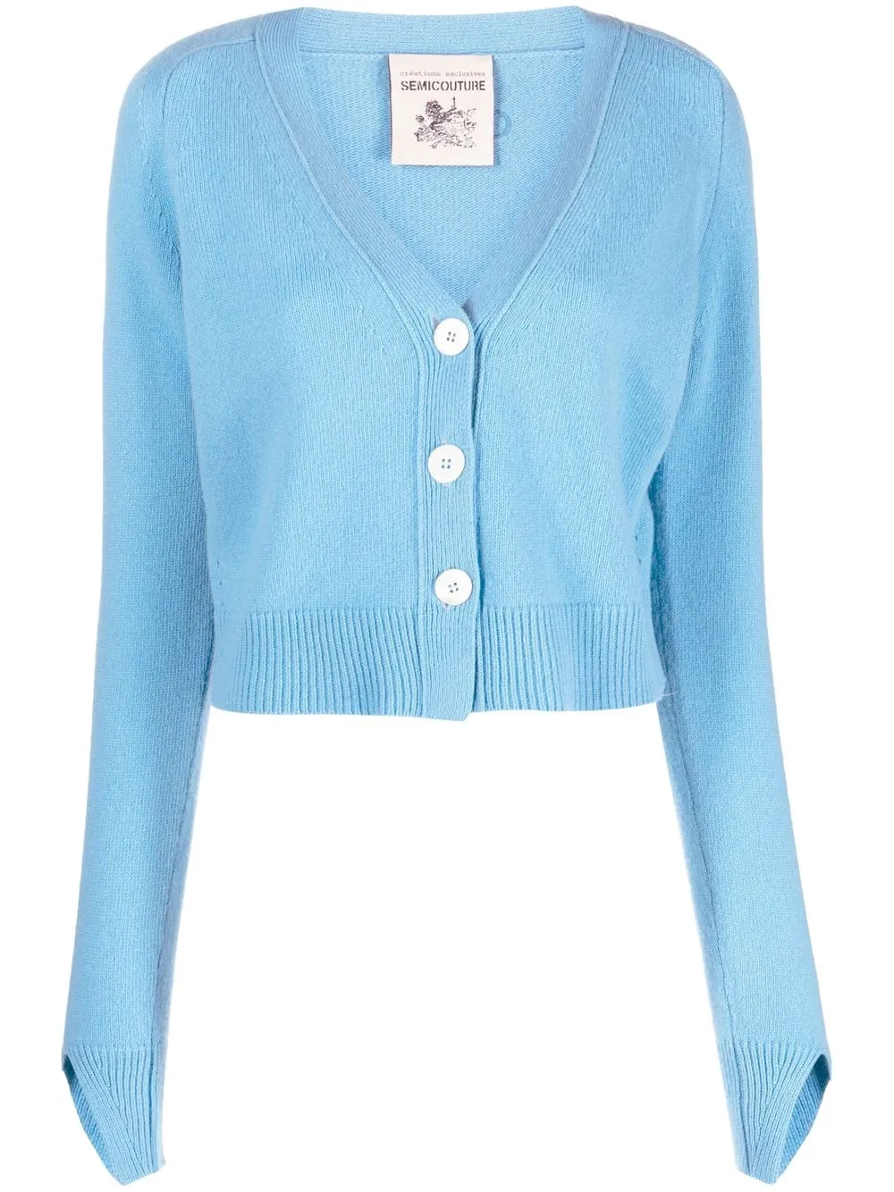 Semicouture V-neck split-cuff cardigan - Blue