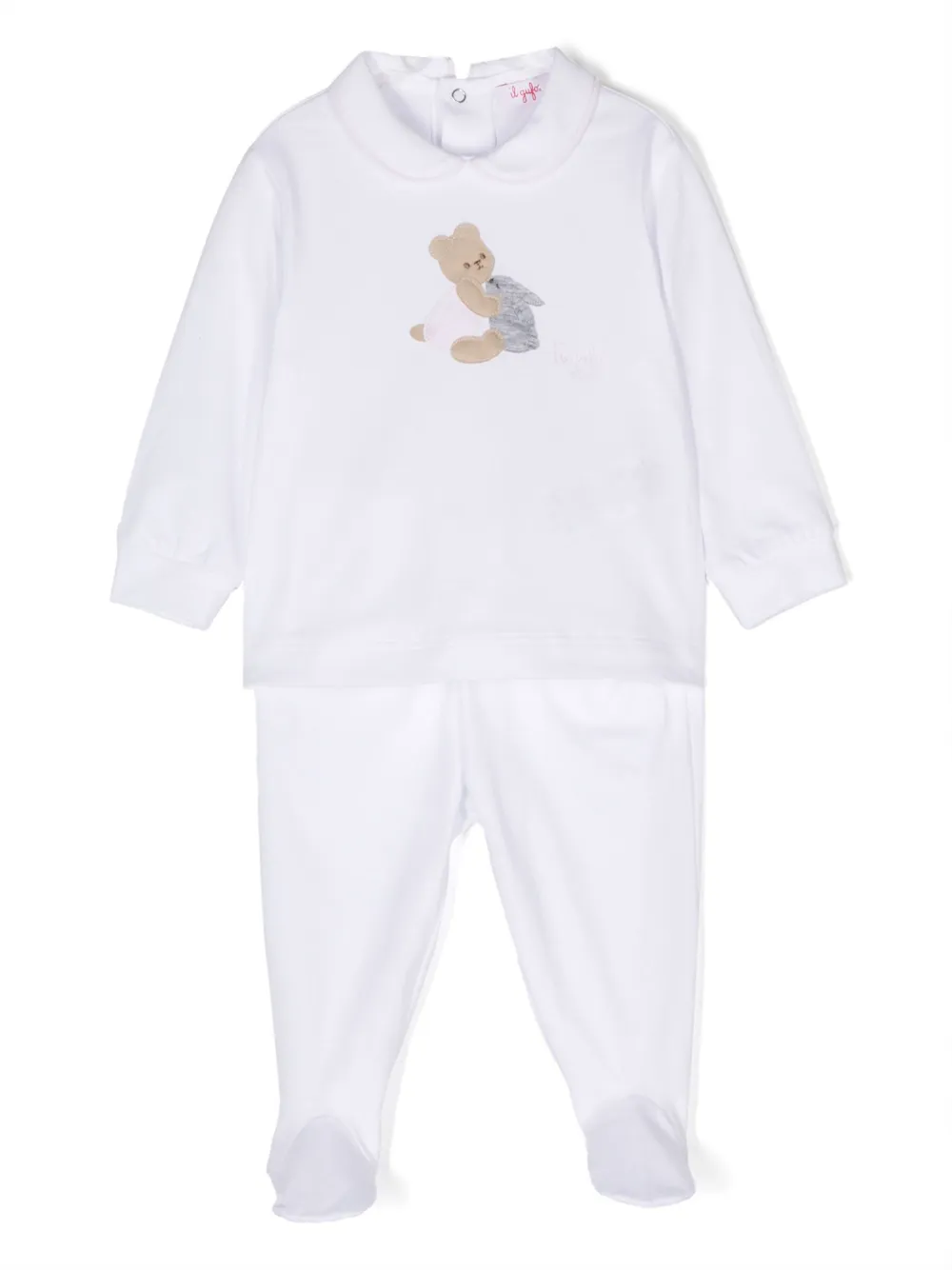 Il Gufo Teddy Bear-print Long-sleeve Baby Pajamas In White