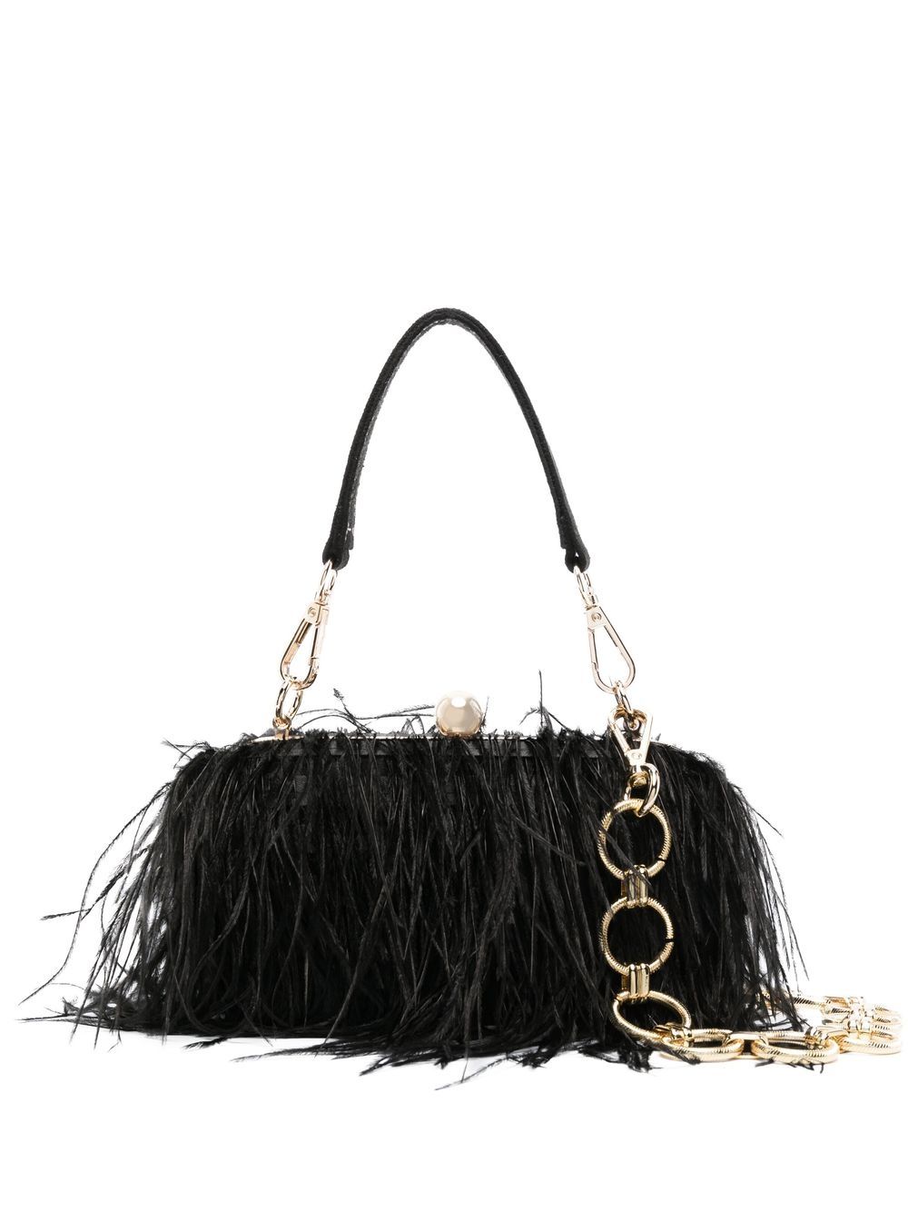 

la milanesa Ame feather-detail clutch bag - Black