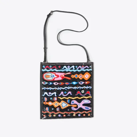 Abstract Sequin-Embroidered Shoulder Bag