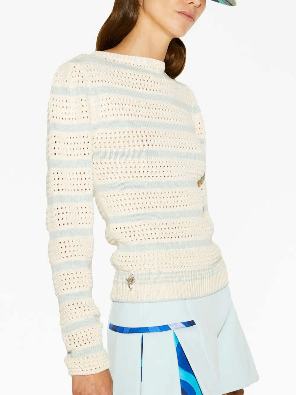 Shop Pucci Striped Open-knit Jumper In Neutrals