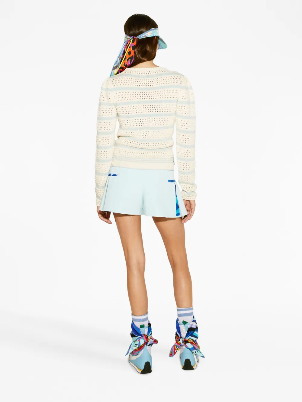 Shop Pucci Striped Open-knit Jumper In Neutrals