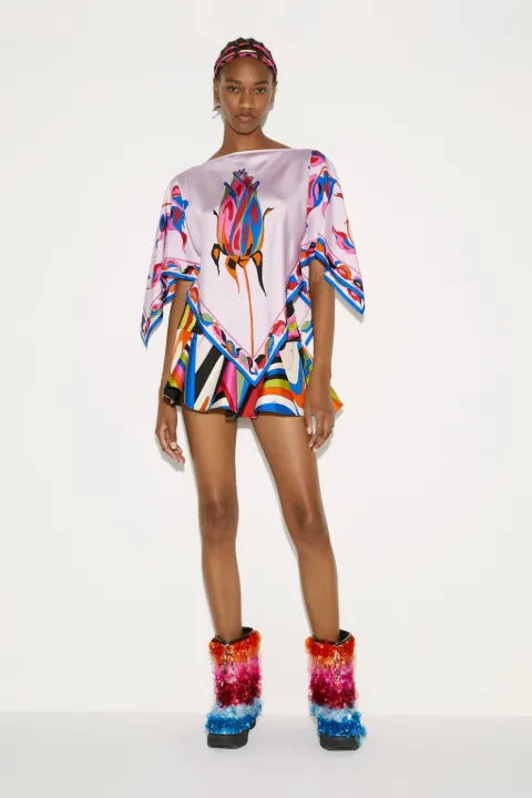 Rosa-Print Kaftan Top